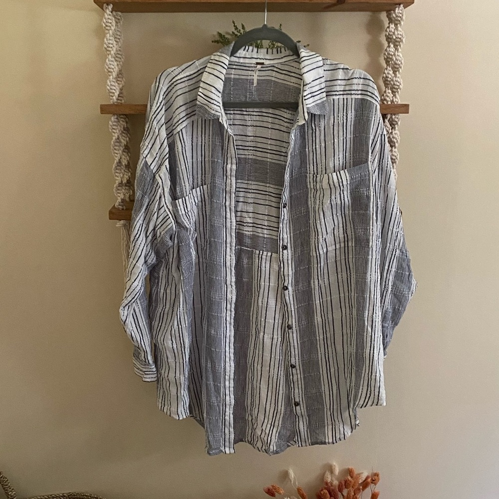 Free People Striped Beachy Button Up